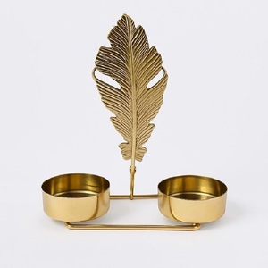 Factory Cheap Leaf With 2 Holder Feather Metal Birthday Prayer Iron Plate Aromatherapy Nordic Metal <b>Candle</b> Holder Votive - Product Image 1