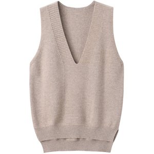 Gilet pull sans manches en maille col en V anti-rides pour femme, en polyester/coton, idéal pour le printemps décontracté - Product Image 1