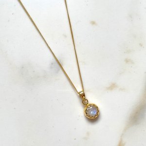 Moonstone Pendant Dainty Necklace Sterling Silver Gold Plated Jewelry <b>Rainbow</b> Moonstone Handmade Wholesale Supplier - Product Image 4