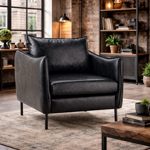 Sillón Clásico de Madera y Cuero, Construcción Robusta y Duradera, Acolchado Suave y Cómodo, Perfecto para la Sala de Estar - Product Image 1