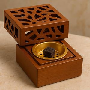 Wooden Incense Burner Cube With Geometric Cutouts Brown Black White Color Options Handmade Home <b>Decor</b> Aromatherapy Diffuser - Product Image 4