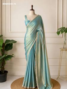 Fournisseur de collections de sarees et de chemisiers en satin fantaisie de haute qualité avec bordure en dentelle unie et fantaisie, de Surat, à prix de gros - Product Image 3