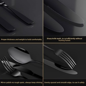 Ensemble de couverts modernes en métal noir mat, finition miroir haute brillance, passe au lave-vaisselle, couverts de mariage - Product Image 2