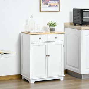 Mobiletto da Cucina in Legno Massello con Ripiano Regolabile e 2 Cassetti, Credenza da Terra per Villa, Sala da Pranzo, Soggiorno, Corridoio - Product Image 2