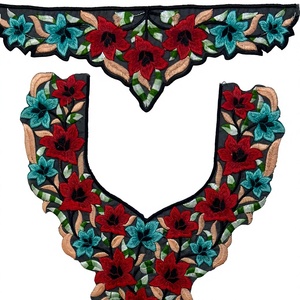 Women's Fashion Embroidery Neck <b>Patches</b> Elegant Floral Design <b>Sew</b>-<b>On</b> Soft Orgeza Fabric Casual Festive Wear Home Textiles Honey - Product Image 1
