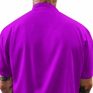 Purple Short Sleeve Barber Shirt with Chest Pocket and <b>Stand</b> Collar - Product Image 6