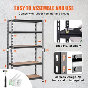 Étagères de garage réglables à 5 niveaux, capacité de 2000 lb, unité de rangement en métal, étagère utilitaire noire de 30 pouces, organisateur - Product Image 3