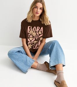 T-shirt oversize à imprimé floral brun foncé - Product Image 3