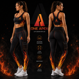 Ensemble de yoga pour femme imprimé flamme : Leggings taille haute avec poches et brassière de sport – Tenue de fitness - Product Image 3