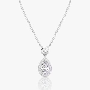 Trendy 925 Sterling <b>Silver</b> Bezel Setting Pear Shaped White Sapphire with Natural IJ Diamond Pendant <b>Necklace</b> for Women - Product Image 1