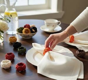 Anillo para Servilletas con Nudo de Algodón, Anillos para Servilletas con Nudo de Rayón Hechos a Mano, Anillos para Servilletas con Nudo Azul Marino - Product Image 3