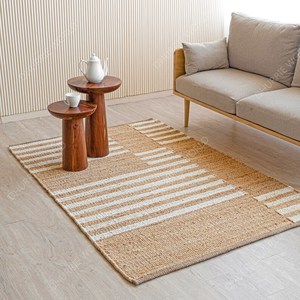 Tapis en jute fait main, naturel, Inde, sur mesure, adulte, bohème, moderne, pour chambre d'hôtel, lavable, jacquard, 3500 g/m², 14 mm - Product Image 1