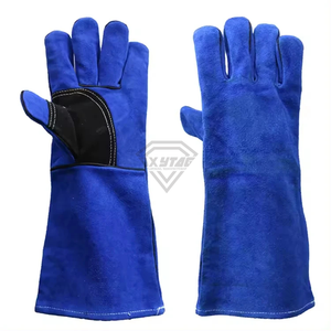 Gants de soudage robustes en cuir de vachette bleu, résistants à la chaleur, gants de sécurité pour le travail, manches longues, équipement de protection industriel - Product Image 1