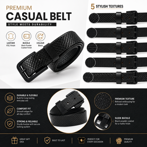 Cinturón de Cuero Casual Texturizado Premium para Hombre con Hebilla Negra, Cinturón Elegante y Duradero para Uso Diario - Product Image 6