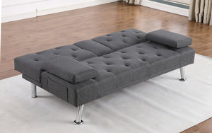 Nouveauté : Canapé-lit convertible en lin capitonné avec 2 porte-gobelets cachés et <span class=keywords><strong>3</strong></span> angles réglables, idéal pour le bureau ou le salon - Product Image 3
