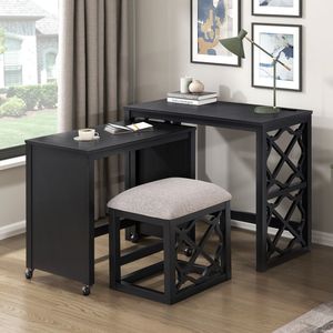 3-Piece Black Finish Rolling <b>Desk</b> <b>Set</b> with Casters 2 Charging Ports Home Office Furniture-Computer <b>Desks</b> - Product Image 1