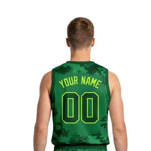 Ensemble uniforme de basket-ball pour hommes, imprimé camouflage, sans manches, col en V, short assorti, nom et numéro de l'équipe imprimés, kit d'équipe de basket-ball pour adultes - Product Image 4
