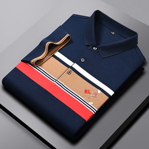 Polo de algodón para hombre con diseño de bloques de color y rayas, tejido piqué, para uso casual de negocios y golf. OEM/ODM disponible en todas las tallas. - Product Image 3
