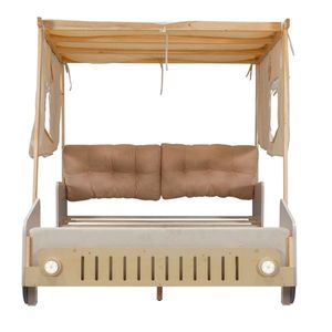 Full-Size Wooden Car Bed with LED Natural Ceiling Cloth and Pillow - Product Image 3