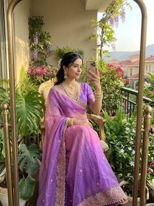 Very Soft elegant Rich look fandy <b>satin</b> padding fabric with beautiful thread work border Paired with fully stitched embroidery - Product Image 4