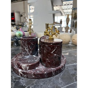 Luxury Marble Bathroom Set Four-Piece Round Soap Dish <b>Toothbrush</b> <b>Holder</b> With Gold Accents Easy To Clean - Product Image 6