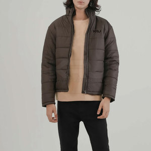 Warm Comfortable Hooded Men Bubble Jacket with Front Logo Breathable & Windproof for Casual Outings and Winter <b>Layering</b> - Product Image 2