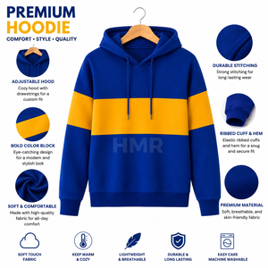 Sudadera con Capucha HMR Sorority Sisterhood en Bloques de Color Azul y Amarillo, Sudadera Informal de Algodón con Diseño de Logotipo Personalizado en la Parte Delantera - Product Image 6