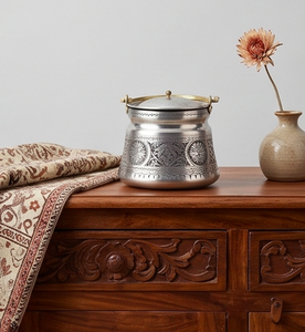 Modern Oriental Engraved Metal Spice Container With Lid Round Design <b>For</b> <b>Storage</b> <b>Jar</b> <b>Kitchen</b> Use And Home Use - Product Image 4