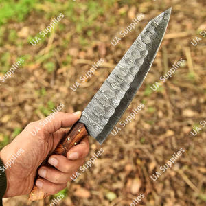 Cuchillo de Cocina Profesional de Acero de Damasco con Hoja Martillada y Afilada, Mango de Madera de Olivo, 58 HRC, Venta al por Mayor, Personalizable - Product Image 6