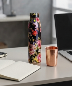 Botella de Agua de Cobre con Estampado Floral Artesanal, Diseño Elegante y Ecológico, Botella para Uso Diario en Cocina, Oficina, Escuela, Picnic, Regalo - Product Image 4