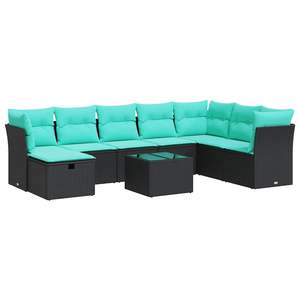 Juego de sofás de patio de ratán sintético negro de 9 piezas con cojines, conjuntos de jardín - Product Image 2