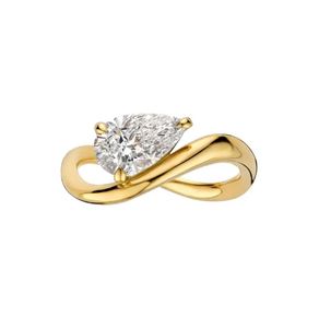 Infinity <b>Twist</b> Pear <b>Shape</b> Freshwater Pearl & Moissanite 925 Silver Bezel Set Engagement Ring with IGI Certification - Product Image 1