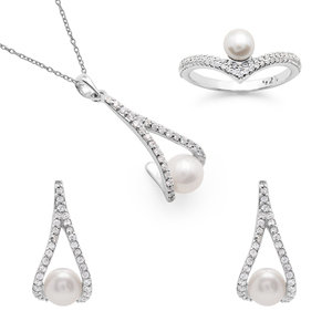 Unique Antique Multi Plated 925 Sterling <b>Silver</b> Material Natural Pearl Gemstone Attractive <b>Ring</b> Earrings & Necklace Jewelry <b>Sets</b> - Product Image 1