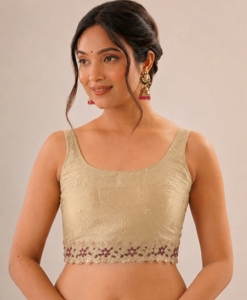 Sari de Chifón Reversible sin Arrugas con Bordado para Mujer, Diseño Bollywood de Otoño, con Blusa sin Coser (Beige) - Product Image 3