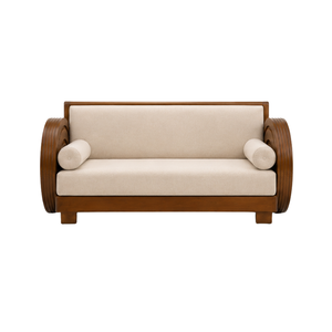 Sofá Moderno de Madera de Teca Sólida con Brazos en Forma de Barril, Sofá de Madera Tapizado de Lujo, Muebles Contemporáneos para Sala de Estar, Hotel, Villa, Apartamento - Product Image 2
