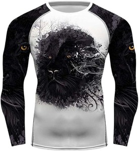 Conjunto de Camiseta Deportiva de Compresión con Estampado de Pantera Negra para Hombre, Manga Corta, Secado Rápido, Pantalones Cortos Blancos, Ropa Deportiva - Product Image 4