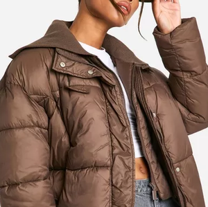Custom Brown Shiny Puffer Jacket Loose Fashion Thermal Shiny Brown Quilting Jacket <b>Winter</b> Warm Coats for <b>Ladies</b> Women - Product Image 6