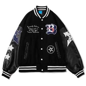 Chaqueta Bomber Varsity de Piloto Personalizada con Bordado de Chenille y Parches, con Mangas de Cuero para Hombre - Product Image 1