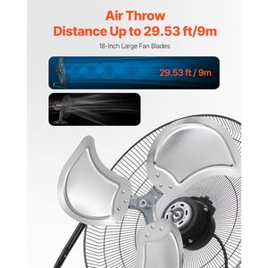 Ventilador Industrial de Alta Velocidad de 18 Pulgadas con 3 Velocidades, 4000 CFM, Inclinación Ajustable de 360 Grados, Flujo de Aire de 19.69 Pies por Segundo, Ventilador de Piso de Alta Resistencia - Product Image 4