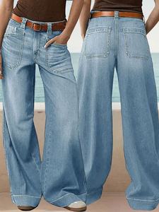 <span class=keywords><strong>Jean</strong></span> en denim délavé style vintage 2026 pour <span class=keywords><strong>femme</strong></span>, nouveau modèle, coupe ample amincissante, pantalon droit à jambe large, taille mi-haute - Product Image 1