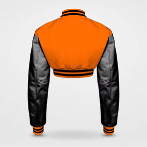 Chaqueta Bomber Varsity Corta Personalizada de Primera Calidad para Mujer, Mangas de Cuero, Cuerpo de Lana, Puños Acanalados, Venta al Por Mayor OEM - Product Image 6