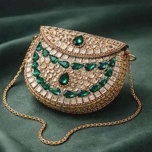 Borsa Clutch Placcata Oro con Cristalli Kundan Trasparenti, Decorata con Catena Irregolare, Stile Antico, per Matrimoni <span class=keywords><strong>HASAN</strong></span> CRAFT - Product Image 6