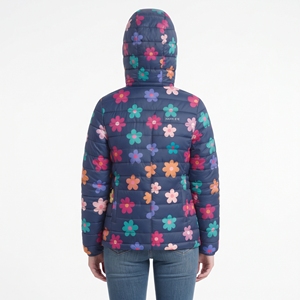Women's Flower Design Puffer Jacket <b>Belted</b> Hooded Quilted Winter Coat Sublimation Warmer Padded Outdoor Fashion Casual Outerwear - Product Image 6
