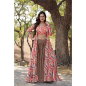 Lehenga choli หนังเทียม georgette พิมพ์ลายดอกไม้จีบ - Product Image 1