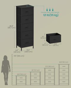 Commode à 5 tiroirs en tissu avec métal noir - Product Image 2