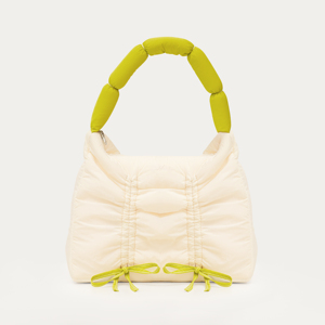 Bolso de Hombro CELEVA BAG Color Crema, con Asa Verde Lima, Cierre de Cremallera, Bolso Tote de Moda Premium, Cómodo para Uso Diario, Material PU Poliéster - Product Image 2