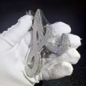 Pendentif personnalisé lettre « A » serti de moissanite, luxe hip-hop, initiales scintillantes, en argent sterling 925, cadeau de bijoux personnalisé avec nom - Product Image 3
