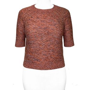 เสื้อสเวตเตอร์ผ้าฝ้ายผสมลายเคเบิ้ล แขนสั้น คอกลม สำหรับผู้หญิง - Product Image 1