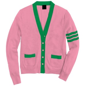 Cárdigan de Punto Personalizado con Logotipo Bordado, Cuello en V, Manga Larga, Color Rosa y Blanco, Ecológico, Informal, para Mujer - Product Image 6