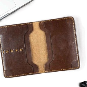 Premium Coffee <b>Brown</b> Leather Card Holder Vertical <b>Wallet</b> Ultra Thin Unisex Bifold Multiple Slot Minimalist Change Cash Sleeves - Product Image 3